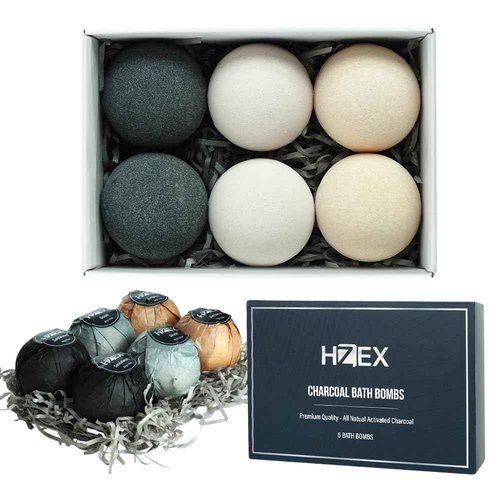 Charcoal Bath Bombs Gift Set – 6 Piece Natural Spa Fizzies with Essential Oils – Handmade Organic Moisturizing Vegan Bath Bombs for Relaxation, Detox, Stress Relief – Gifts for Men & Women