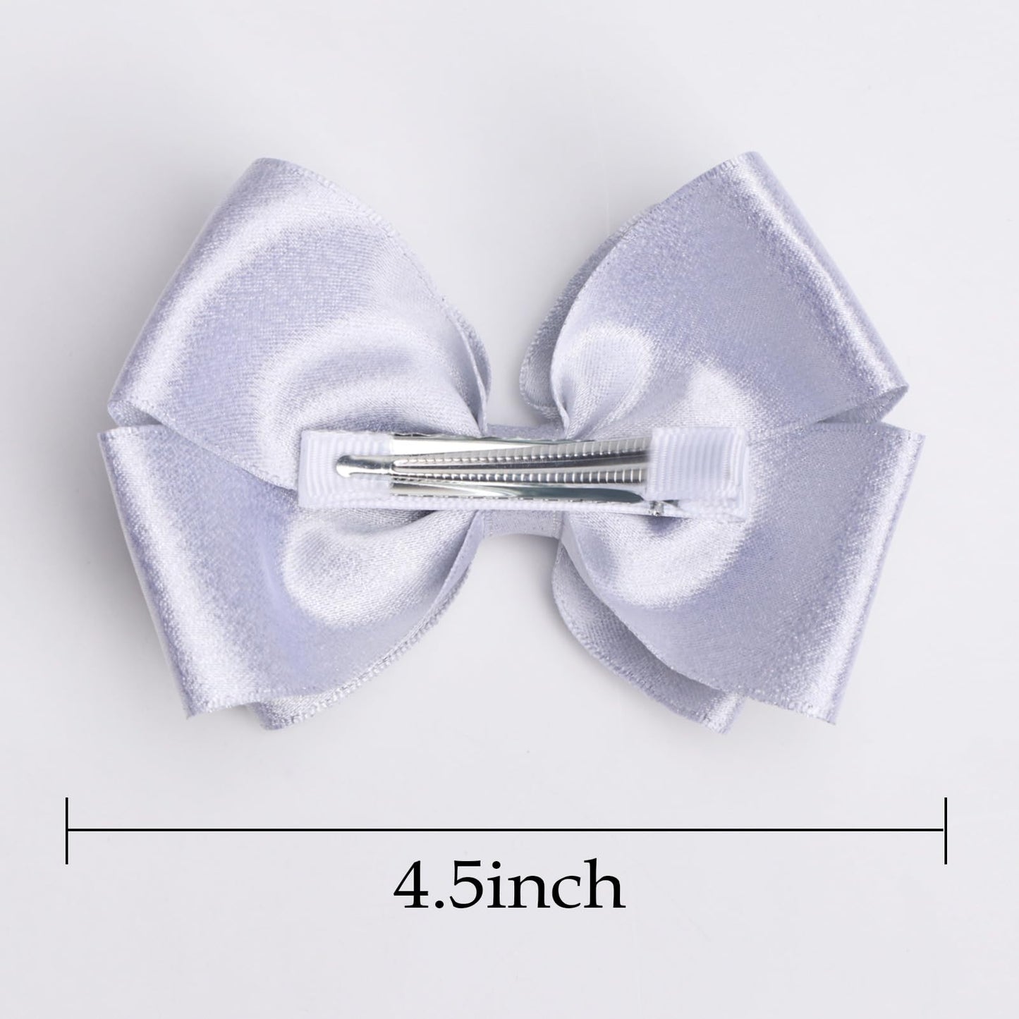 ZOLYCO 4.5-Inch Hair Bows Alligator Clips Delicate Satin Hair Accessories for Girls, Toddler, Kids and Women Birthday Wedding Christmas Occasions- Set of 2 (Sliver)