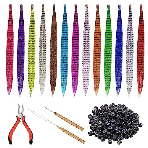 Feather Hair Extension Kit with 50 Synthetic Feathers 100 Beads One Plier and Hook ITip Hair Extensions (1)