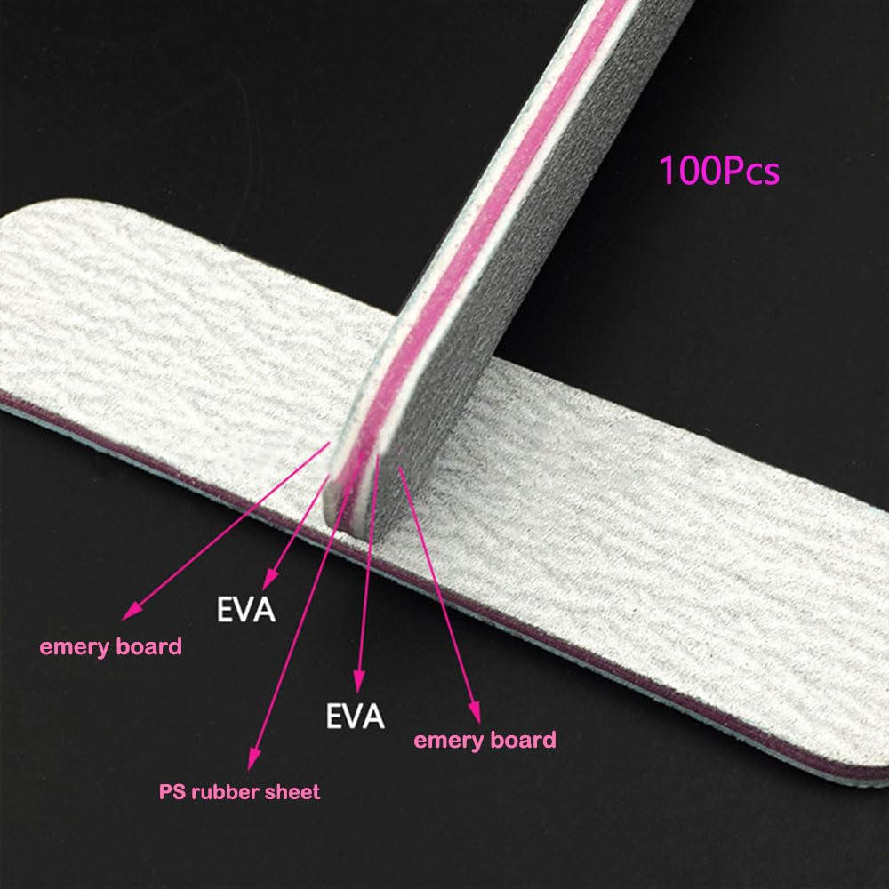 100 Packs 100/180 Grits Mini Nail Files and Buffers Double Sided Emery Boards Manicure Tool for Acrylic Nails, Nail Care