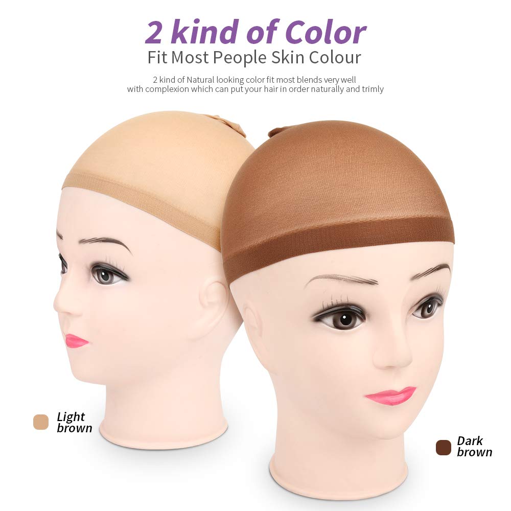 Teenitor 16 Pack Nylon Wig Caps, 8 Pack Brown Stocking Caps & 8 Pack Beige Wigs Caps