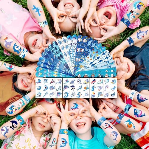 Shark Party Favors Set - 36 Tattoos & 24 Slap Bracelets for Kids