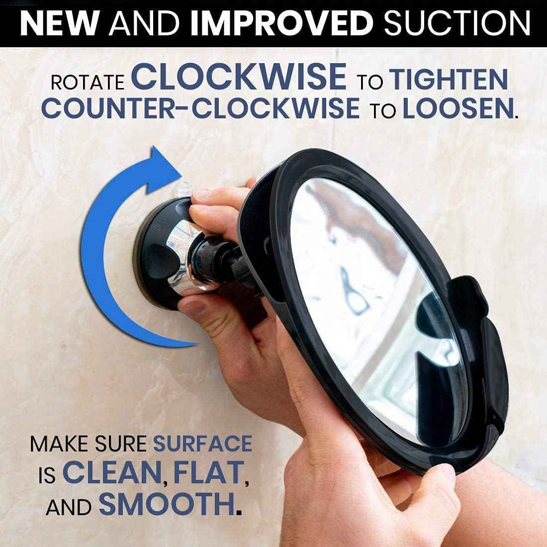 MIRRORVANA Dual Antifog Shower Mirror for Shaving - Shatterproof Mirror with Razor Holder, Upgraded Suction, 360° Swivel (8" Round, Black)