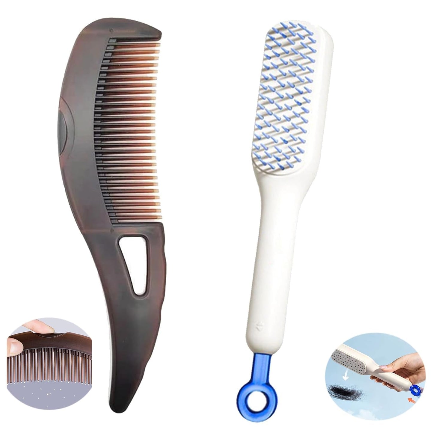 vonekai 2PCS Dandruff Comb and Self-Cleaning Anti-Static Massage Comb Removal of Dandruff，psoriasis Comb,Dandruff Brush,Better Hair Quality Removal of Dandruff and Dirt for Women Men (2 PCS-White)