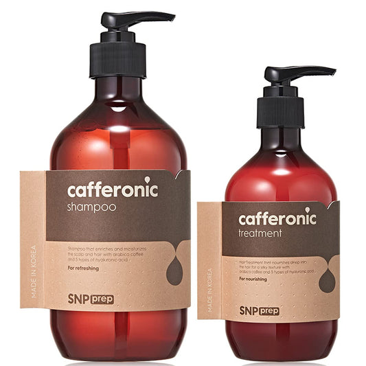 SNP Cafferonic Shampoo and Conditioner Set - with Hyaluronic and Coffee for Moisturizing, Invigorating Scalp, Strength Roots and Volumizing - All Hair Types & Color Treated Hair, Men and Women (500mL/310mL)