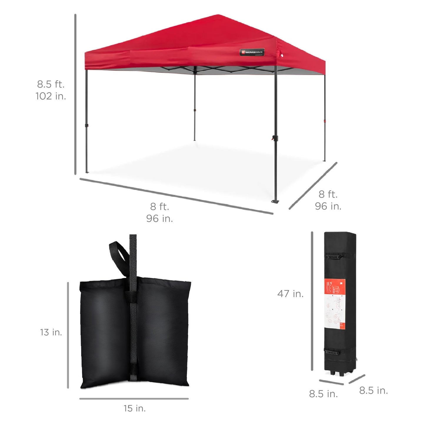 Best Choice Products 8x8ft 1-Person Setup Pop Up Canopy Tent Instant Portable Shelter w/ 1-Button Push, Case, 4 Weight Bags - Red