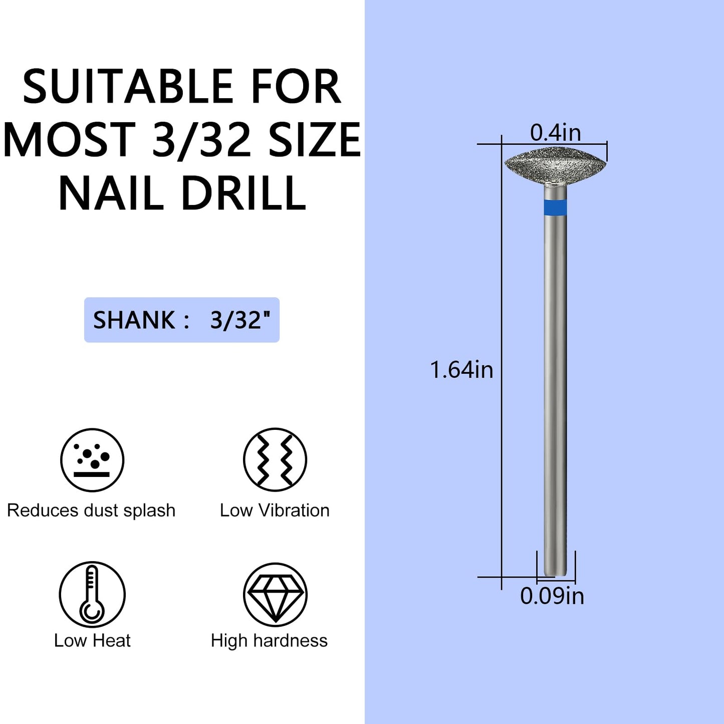 C12rtive Nail Drill Bit,Oval-Shape Diamond Carbide Cuticle Remover Bit,3/32" Shank,Professional Diamond Carbide Nail Drill Bit for Acrylic Gel Nails,Home Salon & DIY