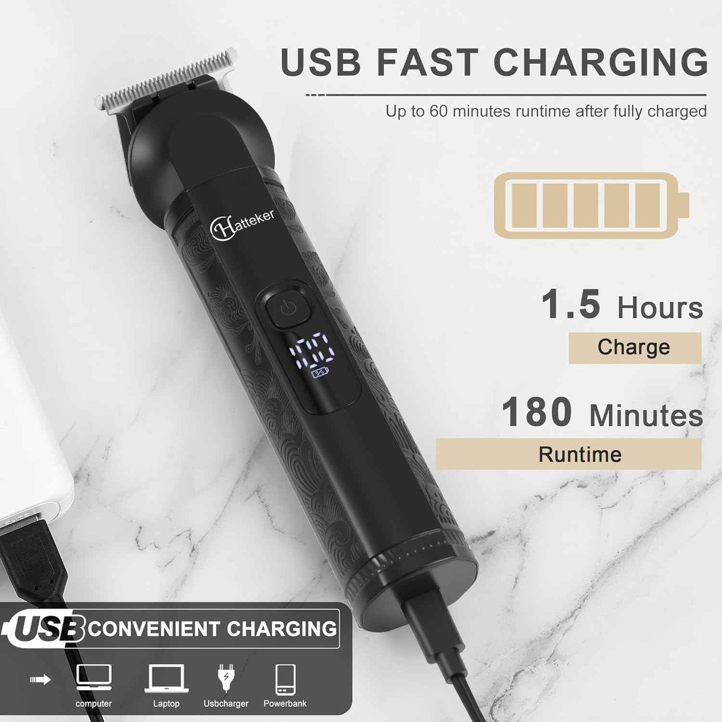 Hatteker 8-in-1 Mens Grooming Kit - Zero-Gap T-Blade Trimmer, IPX7 Waterproof Cordless Set with Hair Clipper/Beard Trimmer/Nose Trimmer, USB Rechargeable (1.5H Charge 180M Use) for Home & Travel