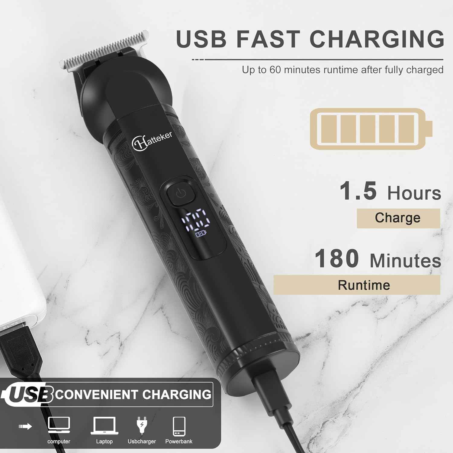 Hatteker 8-in-1 Mens Grooming Kit - Zero-Gap T-Blade Trimmer, IPX7 Waterproof Cordless Set with Hair Clipper/Beard Trimmer/Nose Trimmer, USB Rechargeable (1.5H Charge 180M Use) for Home & Travel