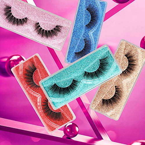 False Eyelashes Wispy 18 mm Natural 3D Faux Mink Lashes Pack 10 Pairs 10 Styles Mixed Soft Reusable Fake Eyelashes Bulk with Glitter Portable Boxes