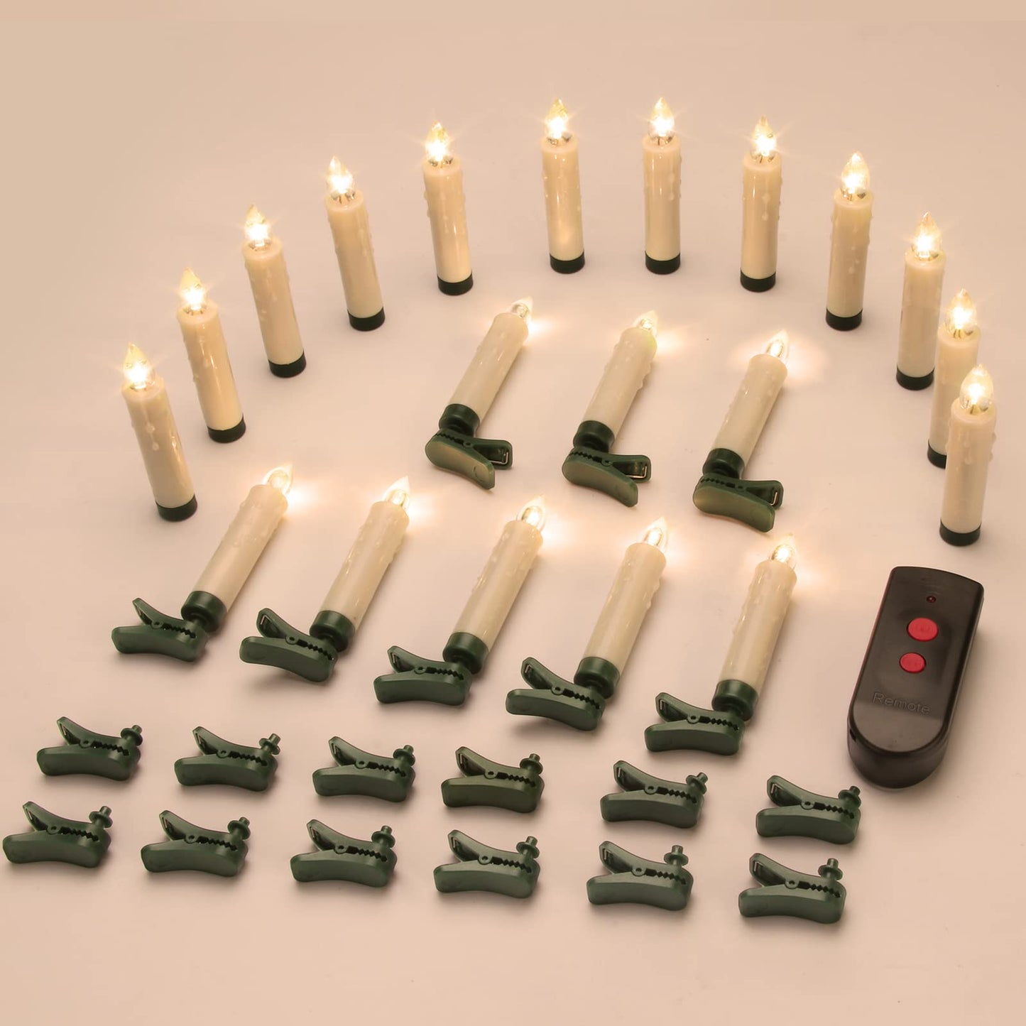 TECHLONG 20 PCS Flickering Christmas Tree Candle Lights, Clip on Candles for Christmas Trees Battery Operated with Remote Timer, Flameless LED Window Candles for Wedding Birthday Party