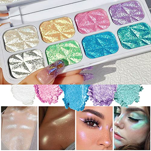 8 Color Highlighter Palette - Face & Eye Shimmer Makeup