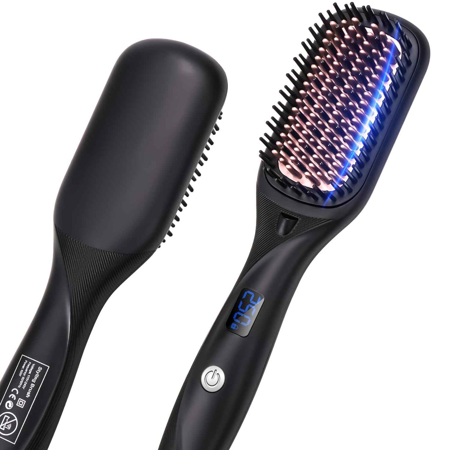 Hair Straightener Brush- Hair straighteners for Women, Ceramic Ionic Straightener Comb with Less Frizz | 20s Fast Heating | 2 in 1 Flat Iron Brush Dual Voltage Travel, Black