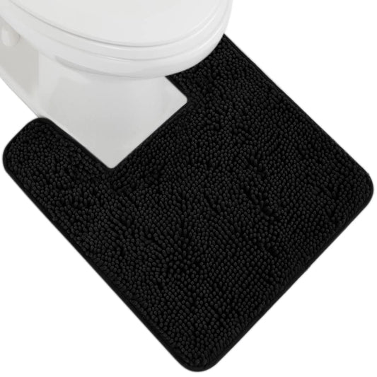 Gorilla Grip Plush Absorbent Shaggy Chenille Bath Rug Mat for Toilet Base with Rubber Backing, Machine Washable, Microfiber Bathroom Contour Mats for Toilets, Bath Room Decor, Square, 22.5x19.5, Black