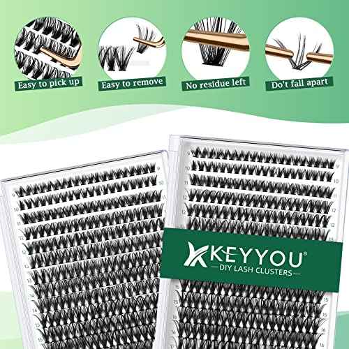 KEYYOU Lash Clusters 300pcs Individual Lashes 40D 0.07D Curl 9-18MIX DIY Eyelash Extension Large Tray Volume Soft&Natural Cluster Lashes(40D-0.07D,9-18MIX