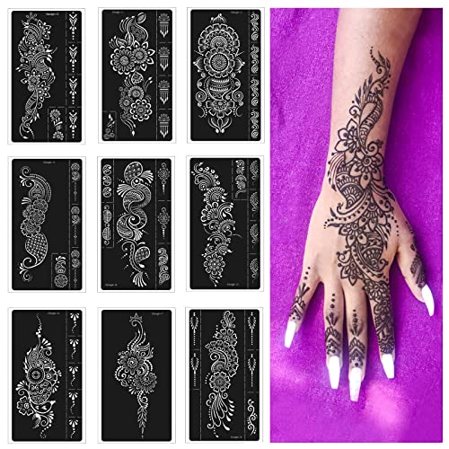 Henna Tattoo Stencil Kit - 9 Reusable Templates for Hand & Body