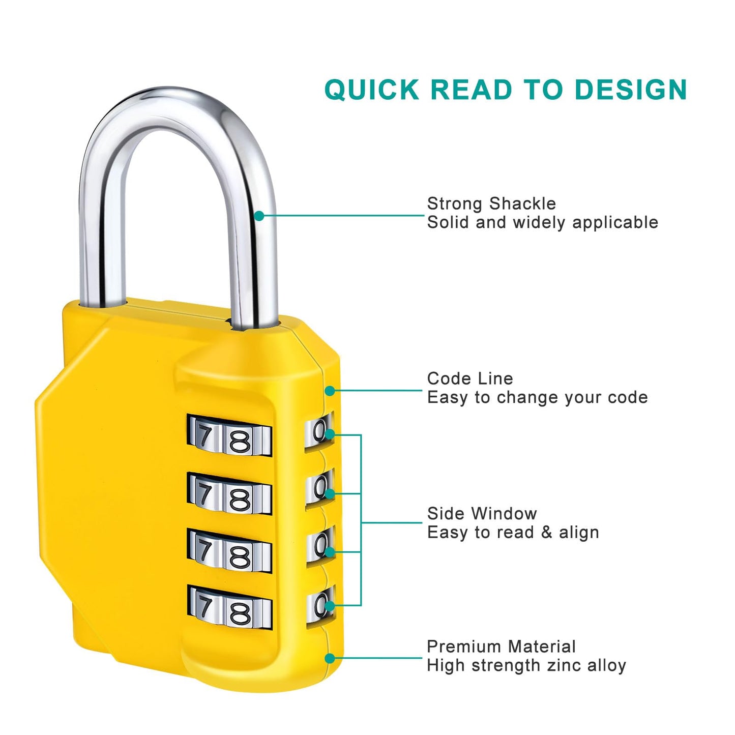 ZHEGE Combination Lock, 4 Digit Combination Padlock Outdoor, School Lock, Gym Lock (Yellow)