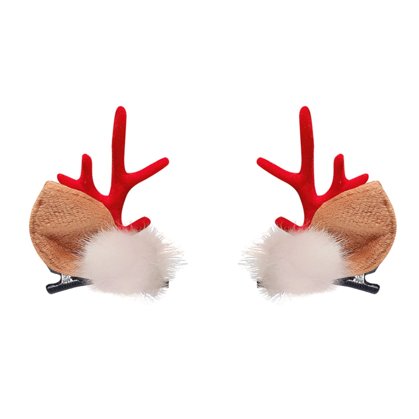 Yuyeran 4 Pairs Girls Novelty Antler Hair Clip Women Hair Barrettes Cute Deer Horn and Ears Christmas Hair Pins Xmas Party Supplies (Red)