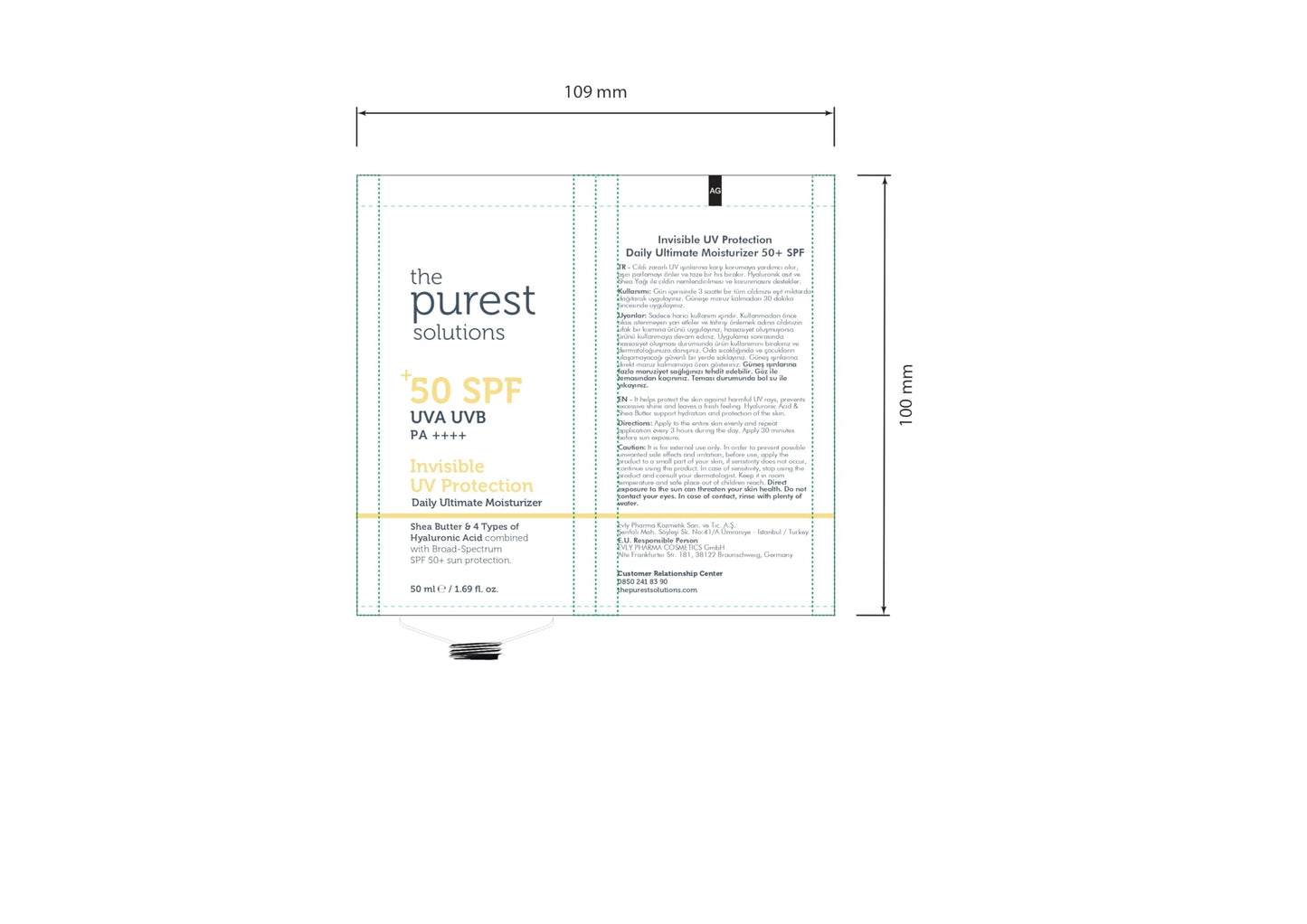 The Purest Solutions Invisible UV Protection (Daily Intensive Moisturizer SPF 50+) - Hyaluronic Acid & Shea Butter for Daily Hydration - Sunscreen - Anti-Aging Care - All Skin Types (1.69 fl. oz)