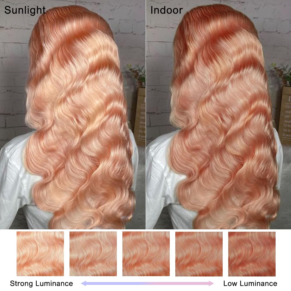 SFD Pink Blonde Lace Front Wig Human Hair 13x4 HD Lace Rose Gold Human Hair Wigs Pre Plucked Peachy Blonde Colored Wig Human Hair For Women 150% Density Body Wave Lace Front Wig 24 Inch