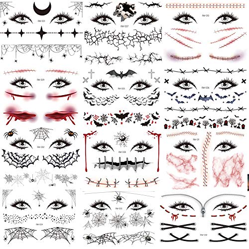 Day of the Dead Temporary Tattoos - 12 Sheets Halloween Face Stickers