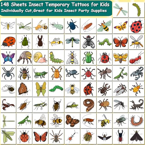 148 Bug Temporary Tattoos for Kids - Individually Wrapped