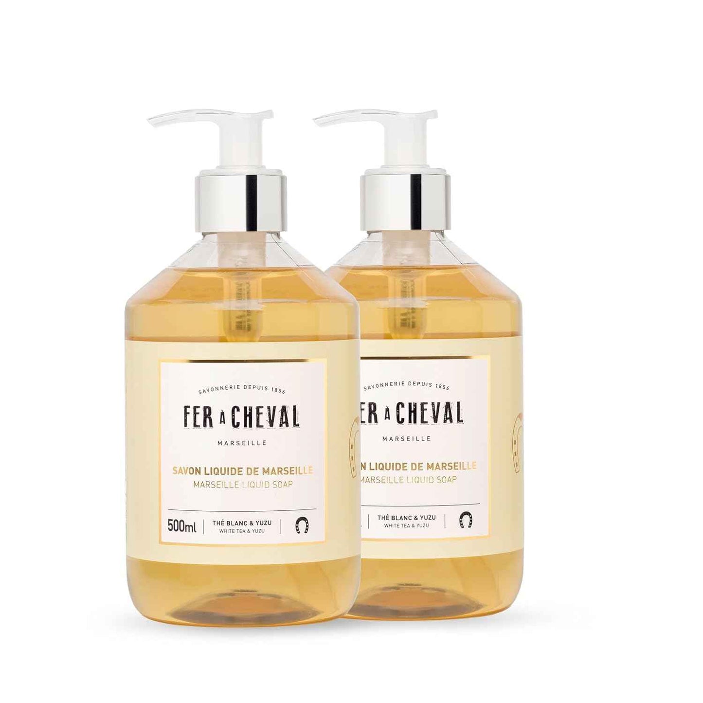 Fer à Cheval White Tea & Yuzu Marseille Liquid Soap | Shea Butter & Sweet Almond Oil, Luxurious Hydration, 97% Natural Ingredients - Set of 2, 16.9 f oz