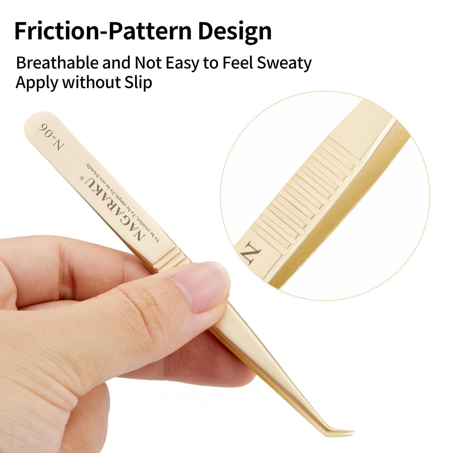 NAGARAKU Gold Tweezers for Eyelash Extensions Curved Angled Volume Cluster Super Light Weight Easy Fanning Tweezers Stainless Steel Precision (N-06)