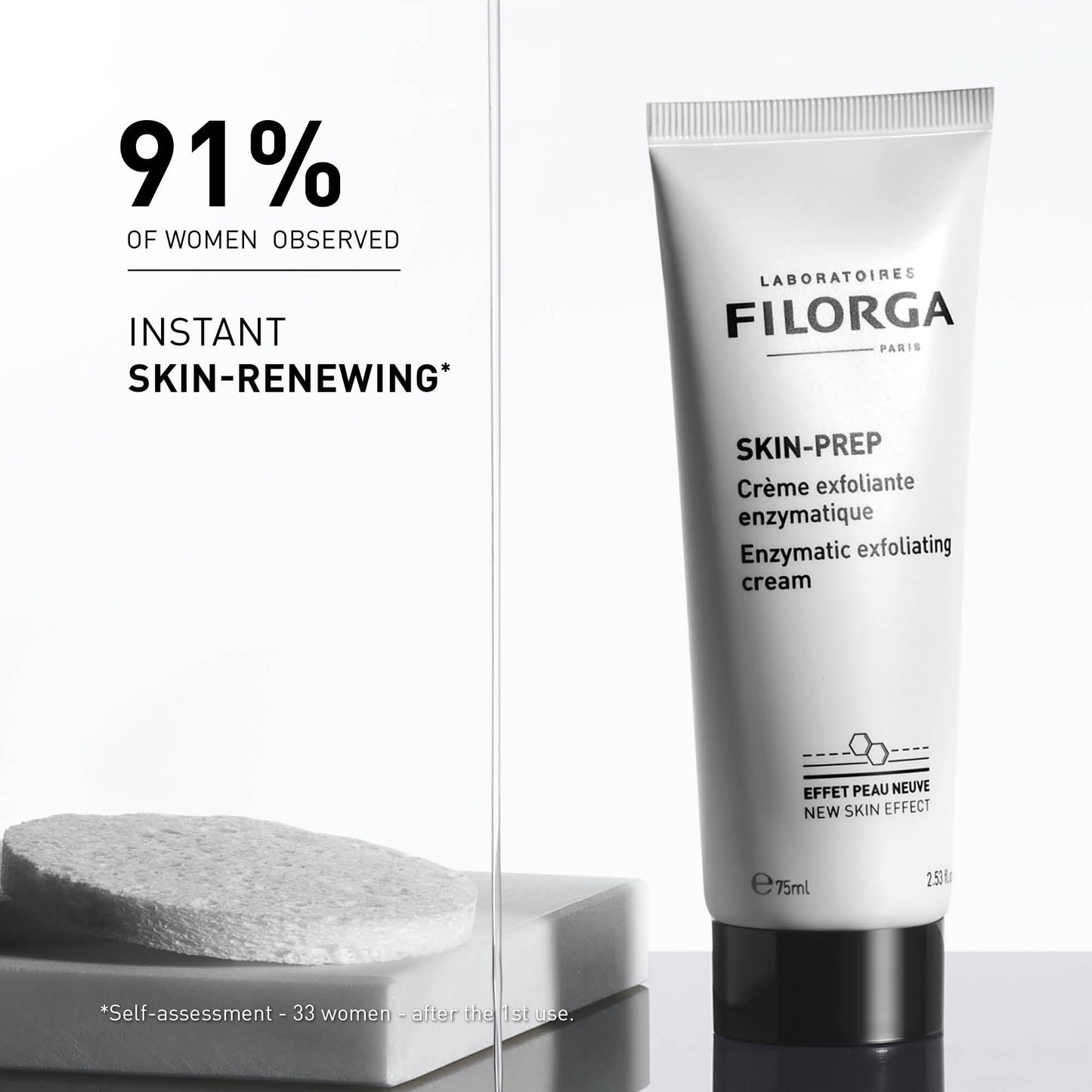 Filorga Skin-Prep Enzymatic Exfoliating Cream Face Cleanser with Papain Enzymes and Volcanic Sand Particles to Tighten Pores, Clean Skin, and Boost Skin Quality, 2.53 fl. oz.