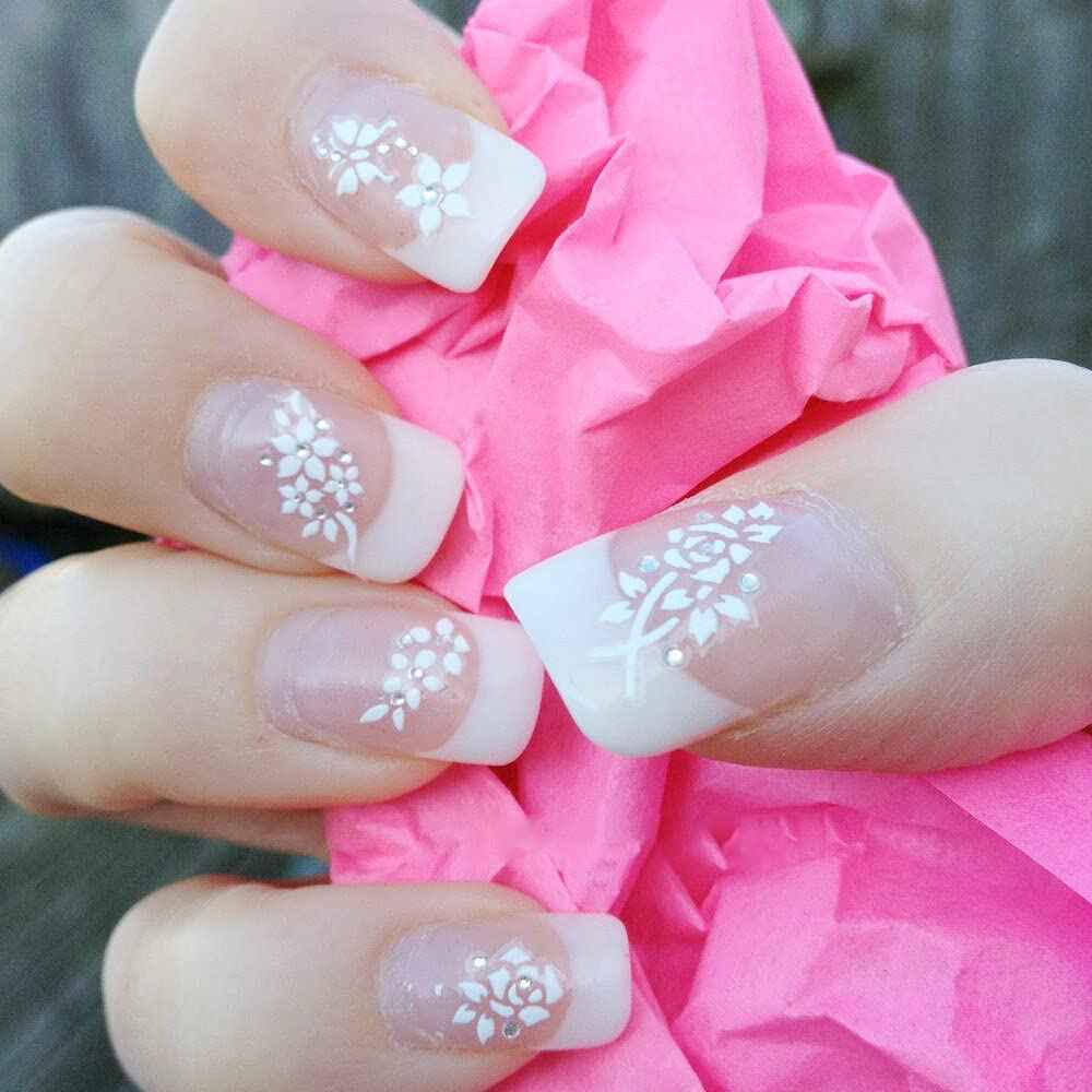 30 Sheets Flower Nail Art Stickers 3D Nail Art Supplies Self-Adhesive Nail Decals White Flower Stickers with Rhinestones Nail Designs for Women Floral Manicure Tips Accessories DIY Nail Decorations