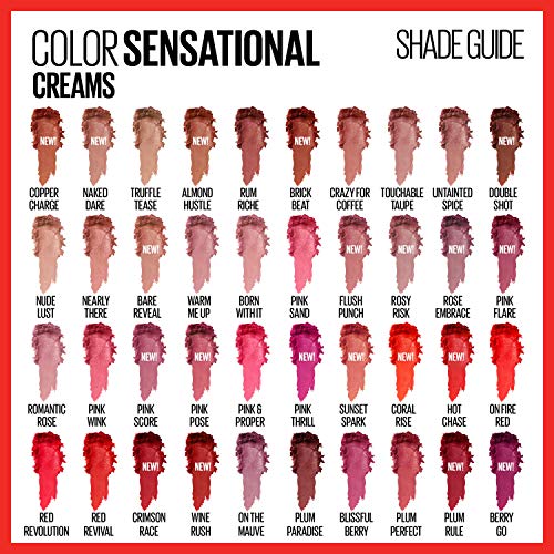Maybelline Color Sensational Lipstick, Lip Makeup, Cream Finish, Hydrating Lipstick, Nude, Pink, Red, Plum Lip Color, Pink Thrill, 0.15 oz; (Packaging May Vary)