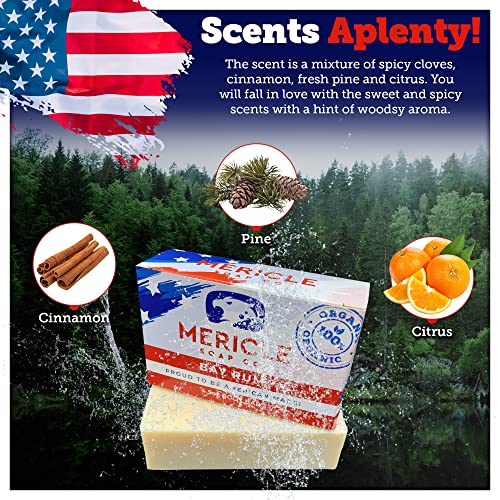 Mericle Soap Bay Rum Organic 4.8oz Body Bar | Veteran Owned | Traditional Cold Process Technology | Natural Ingredients | No Harsh Chemicals | Exfoliating | Made in the USA