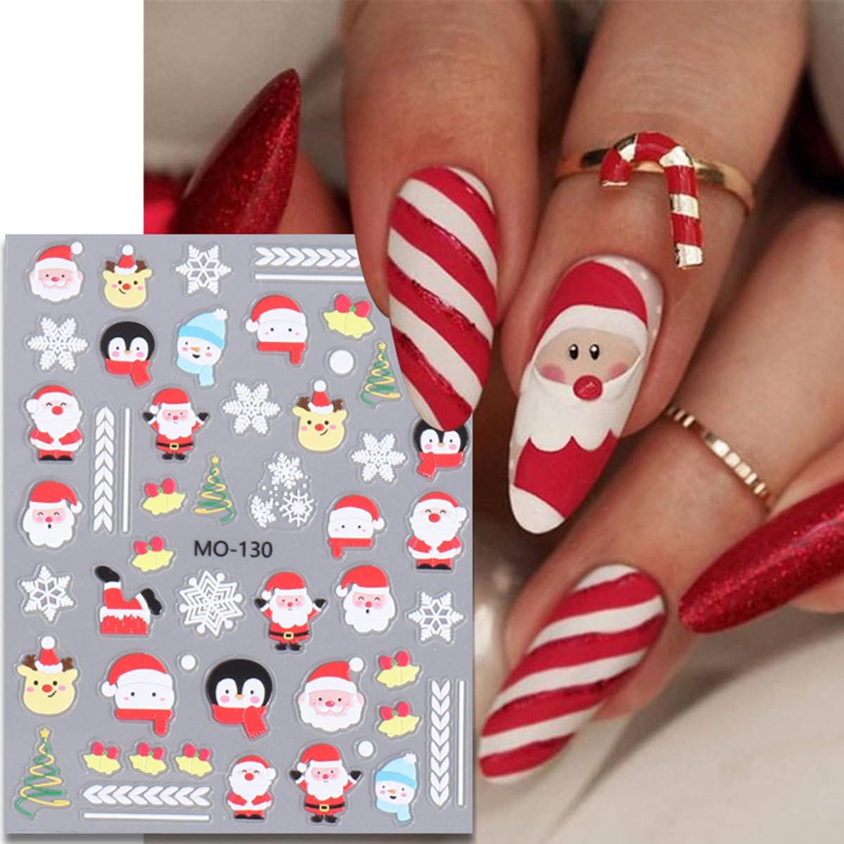 Christmas Nail Art Stickers 4 Sheets 3D Christmas Nail Decals Self-Adhesive Nail Art Design Elk Snowman Santa Claus Snowflake Nail Decals Christmas Nail Supplies for Women Girls Holiday Manicure Decor