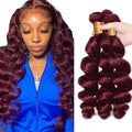 99J Burgundy Loose Deep Wave Hair Bundles - 28 Inch, 3 Pack