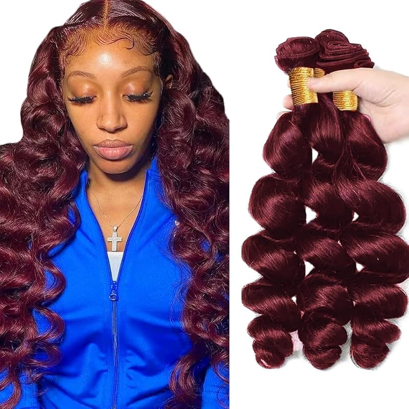99J Burgundy Loose Deep Wave Hair Bundles - 28 Inch, 3 Pack