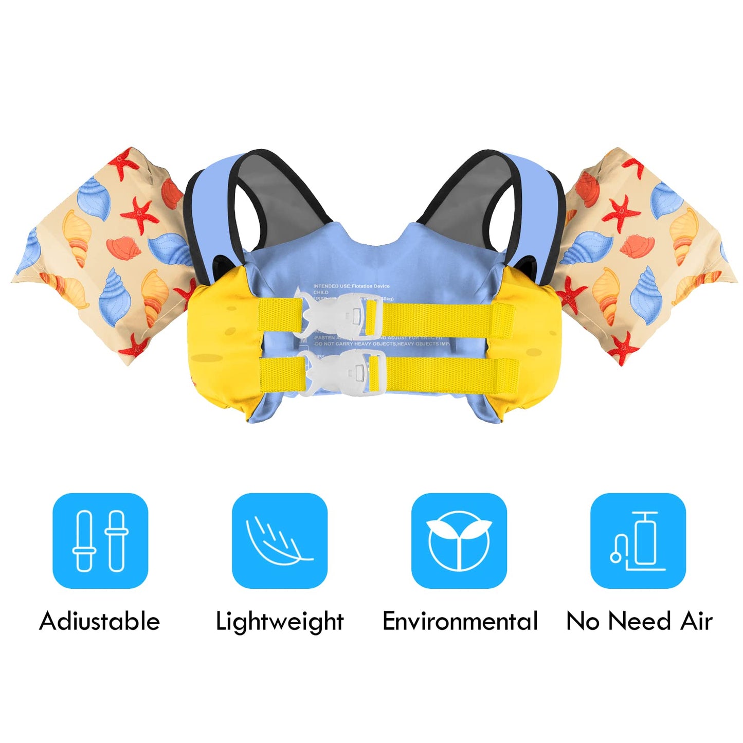 Chriffer Kids Swim Vest Life Jacket for 22-66 Pounds Boys and Girls, Toddler Floaties with Shoulder Harness Arm Wings for 2,3,4,5,6,7 Years Old Baby