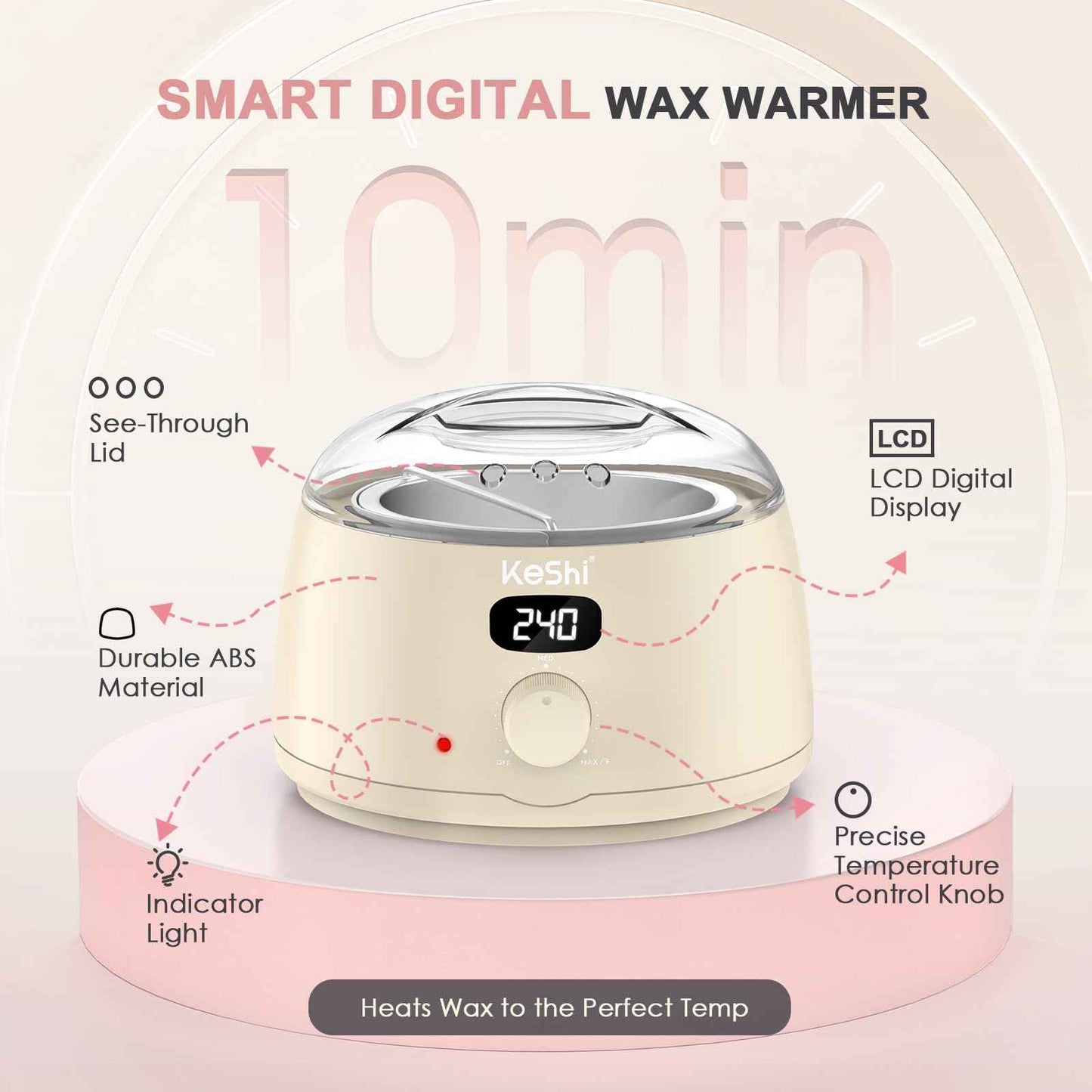 KeShi Waxing Kit for Women and Men, Digital Wax Warmer with 6 Bags Hard Wax Beads, at-Home Hair Removal Wax Kit for Full Body, Face, Eyebrow, Bikini, Legs, Brazilian & Sensitive Skin(Silky Cream)