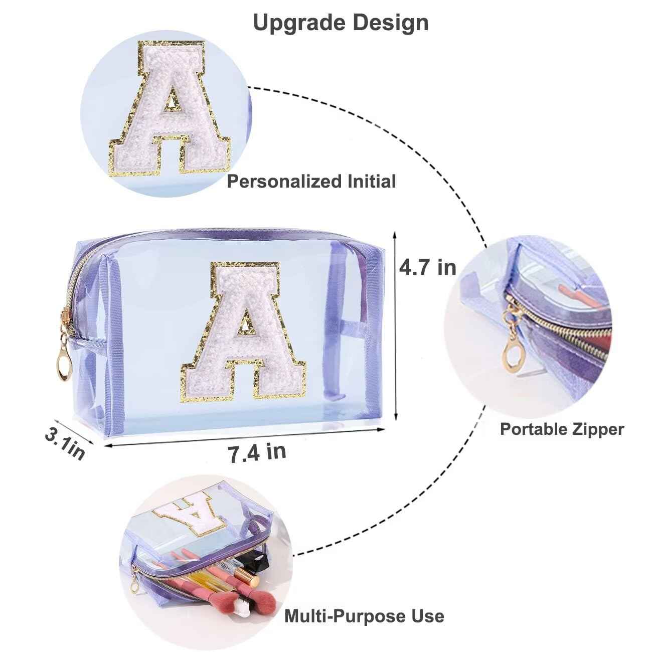 Makeup Bag for Women, Travel Initial Makeup Bag for Girls, Small Beach Makeup Bag, Teen Girl Gifts, Waterproof Cosmetic Bag, Birthday Gifts for Women, Personalized Makeup Bag Organizer-Purple A