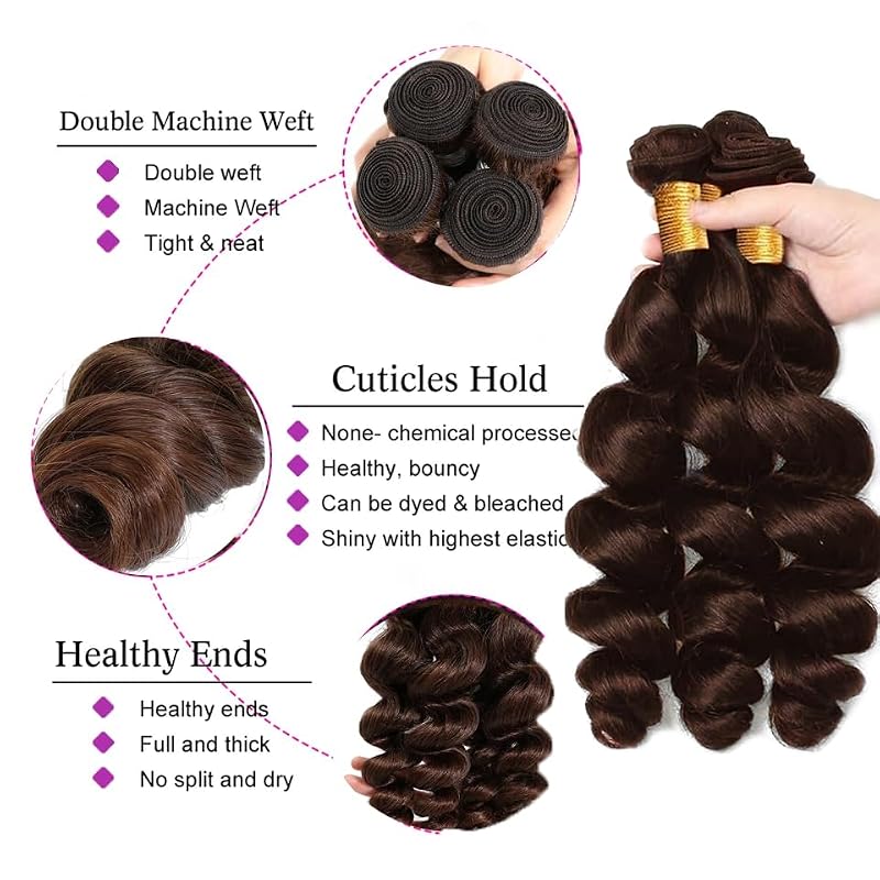 #4 Brown Loose Deep Wave Human Hair Bundles - 20-24 Inch
