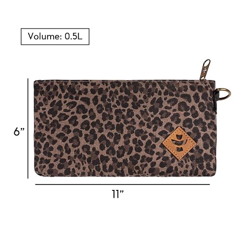 Revelry Supply Broker - Water Resistant, Padded, Lockable, Pocket Size Bag, Pouch With Carbon Filter System 11¡± x 6" - 0.5L (Leopard)