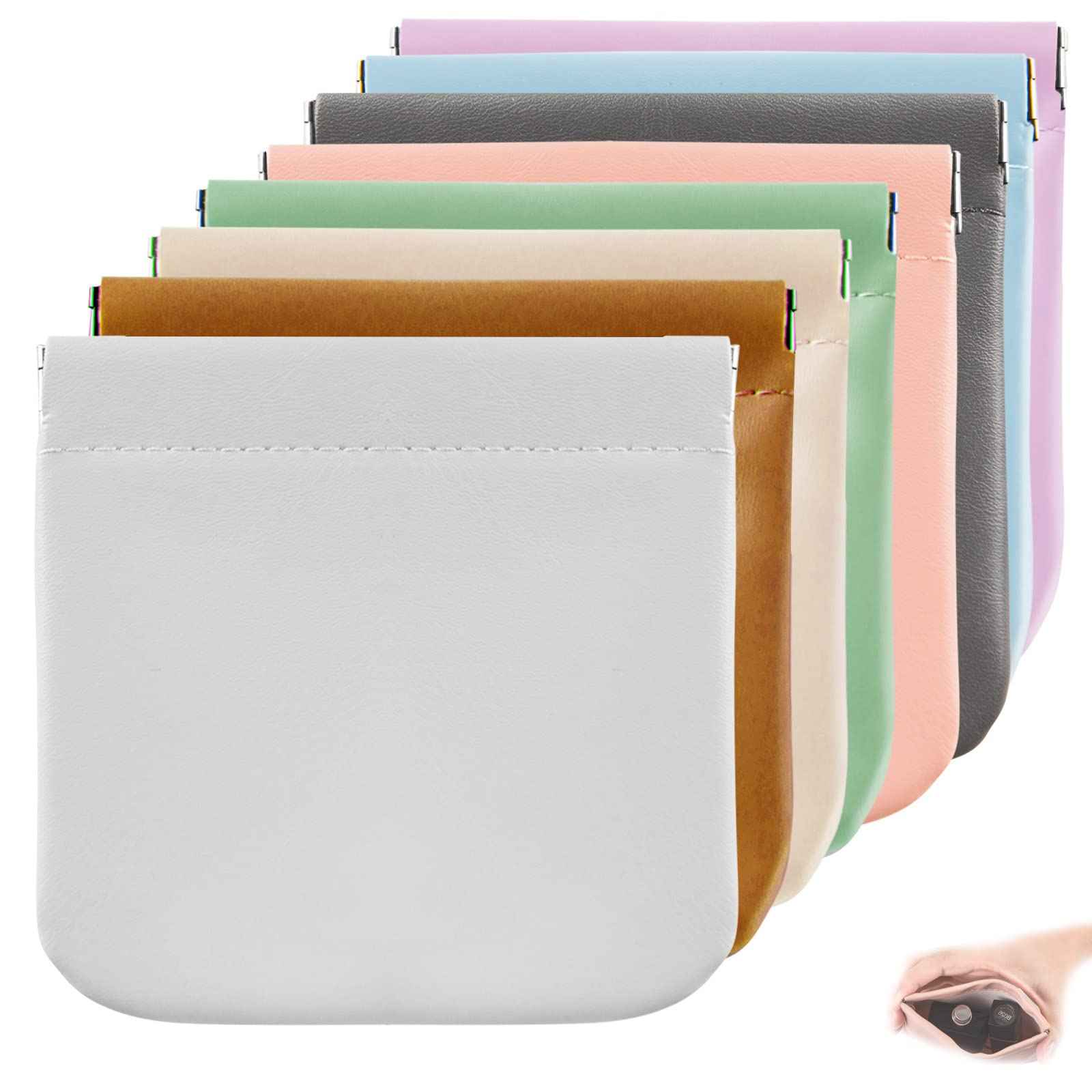 CANIPHA 8pcs Lambskin Pocket Cosmetic Bag, Waterproof Portable Small Makeup Bag No Zipper Self-closing Pouch for Women Mini Travel Storage Cosmetics Headphones Jewelry