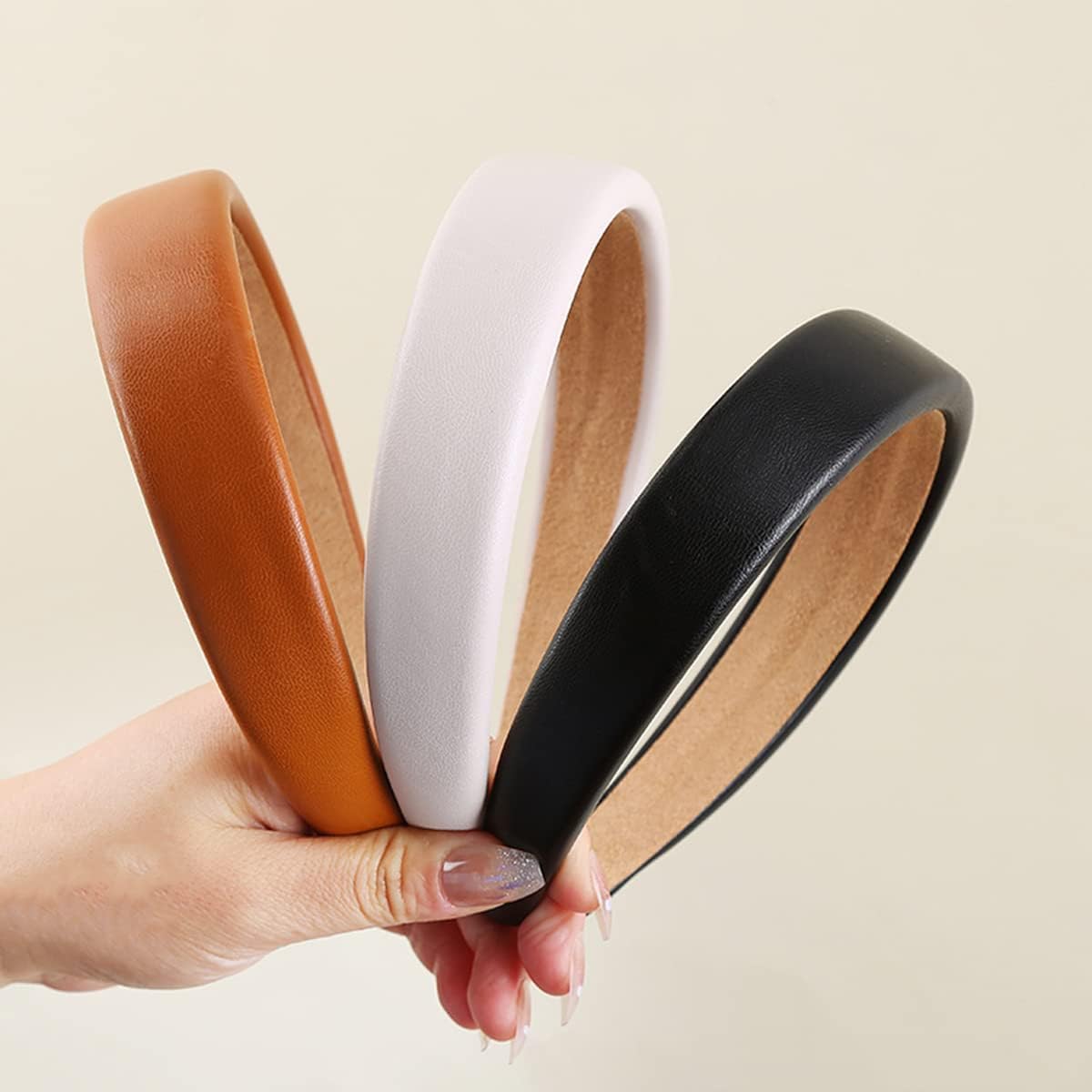 Lvyeer 3 Pack Padded Leather Headbands for Women - Fashion Wide Non-Slip Hair Hoops