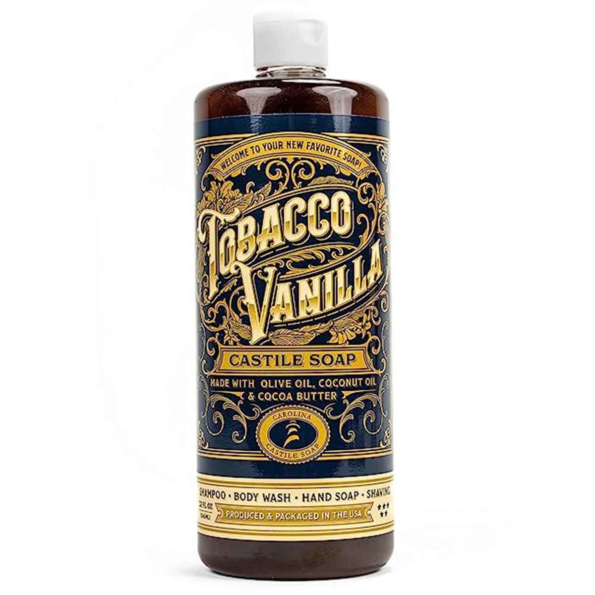 Castile Liquid Body Wash for Sensitive Skin – Natural Shampoo for Men with Olive Oil, Cocoa Butter & Coconut Oil – Tobacco Vanilla by Carolina Castile (Tobacco Vanilla, 32 Fl Oz)