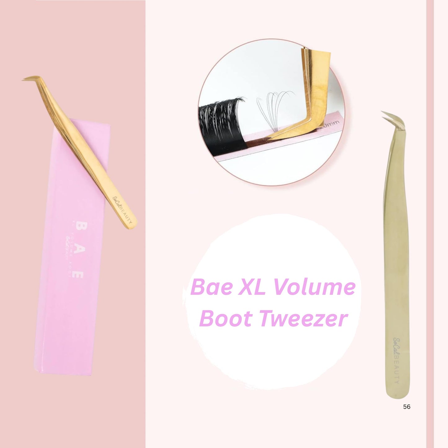Bae XL Volume Boot Tweezer by SoCal Beauty - Professional Lash Extension Tool for Mega Volume Fans, Extra-Long Gold Tweezers with MM Measurement - Lash Artist Essential