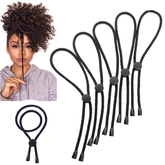 6PCS NEW Snap Natural Curly Long Hair Ties - Adjustable Connectable Rope for Afro Puff Ponytails