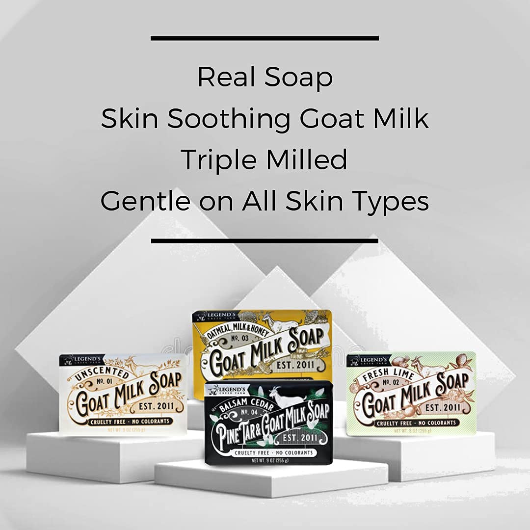 Legend's Creek Farm Goat Milk Soap - Triple Milled Cleansing Moisturizing Soap Bar for Hands and Body - 9 Oz Creamy Lather, Nourishing, Natural Soap for Sensitive Skin (Unscented, Pack of 1)