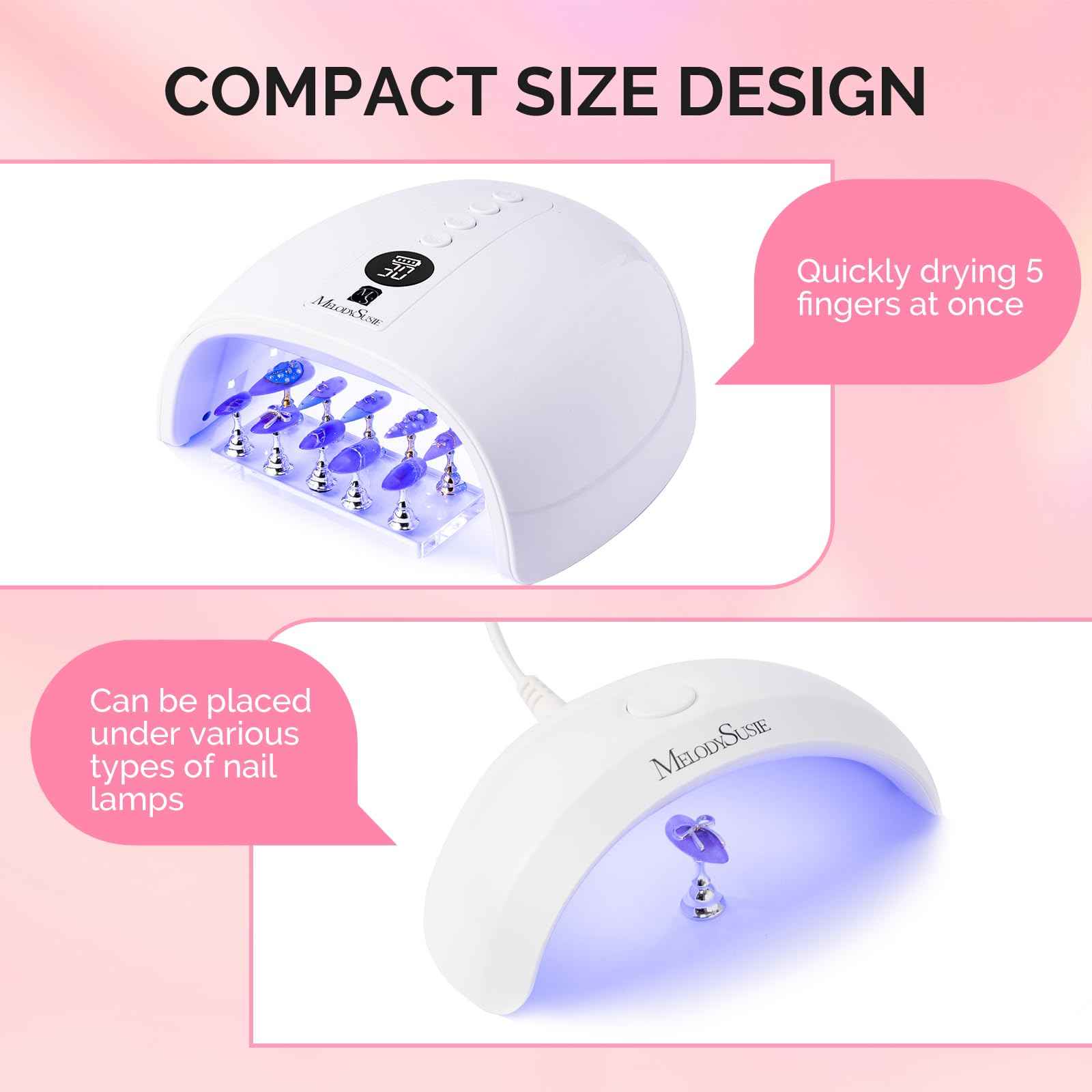 MelodySusie Nail Stand for Press Ons, Big Transparent Acrylic Magnetic Base for Painting Display with Brush Holder and 100 Pcs Reusable Double-Sided Tape for Home DIY Salon Supplies