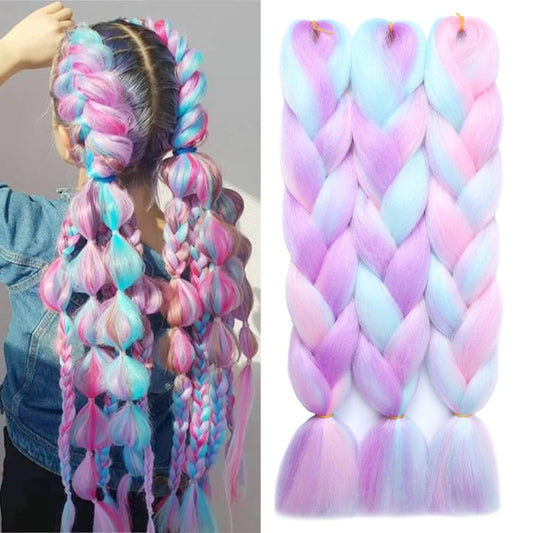 Xiaofeng Colorful Ombre Braiding Hair Extensions 24 Inch 3 Packs High Temperature Jumbo Crochet Braiding Hair for Box Twist Braids (24 Inch (Pack of 3), Rainbow 1)