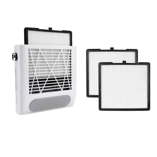 CoFashion White Nail Dust Collector & 2pcs Nail Dust Collector Filters-80w Nail Vacuum Dust Collector for Manicure, 2pcs Reusable Filter Replacement