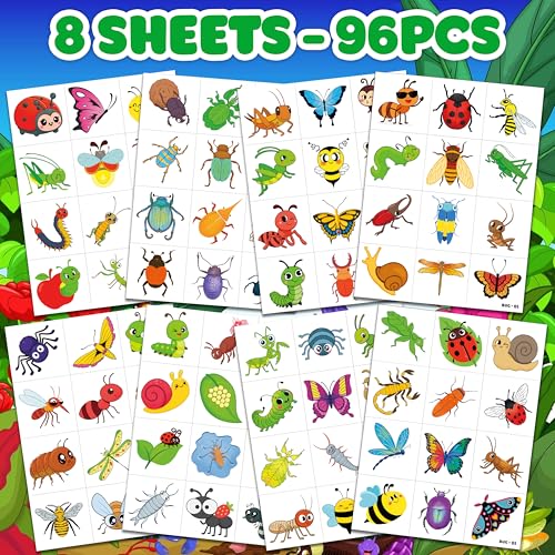 96 PCS Bug Temporary Tattoos for Kids - Insect Party Favors